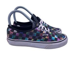 Vans Authentic Iridescent Check Black Canvas Shoes Mens Size 4.5 Womens Size 6
